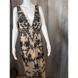 Bardot Elegant Lace‎ Deep V Neck Sleeveless Midi Sheath Dress Nude Black size 10